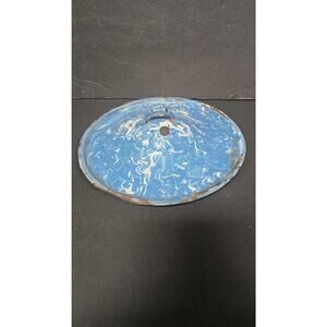 Vintage Blue White Swirl Enamelware Pot Lid 12 Inch Round Graniteware Cookware